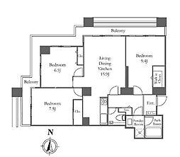 リバーシティ21イーストタワーズ10号棟 34階3LDKの間取り