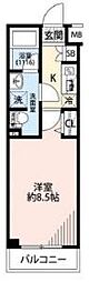 プレール・ドゥーク東雲2 1Kの間取図画像