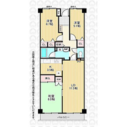 新狭山住宅B棟 3LDKの間取図画像