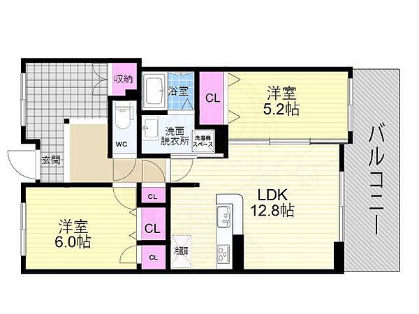 パインフィールド洛西 505｜京都府京都市右京区西院四条畑町(賃貸マンション2LDK・5階・62.70㎡)の写真 その2