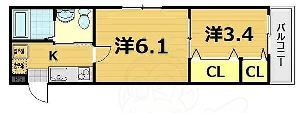 ＷＥＳＴ9五条烏丸 201｜京都府京都市下京区油小路通楊梅下る卜味金仏町(賃貸マンション2K・2階・26.93㎡)の写真 その2