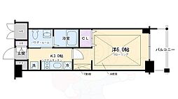エステムプラザ京都三条大橋 2階1Kの間取り