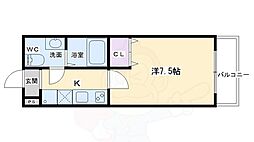 フラッティ円町北 6階1Kの間取り