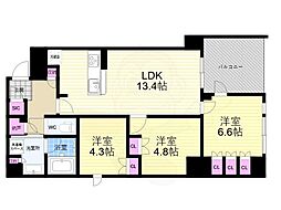ザ・パークハウス堀川六角 3階2LDKの間取り