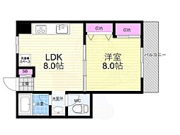 グランミュゼ北野 3階1LDKの間取り