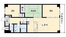 サウスビン 4階3LDKの間取り