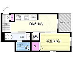 グレース京都二条 2階1DKの間取り