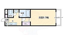 京都市営烏丸線 くいな橋駅 徒歩12分の賃貸マンション 1階1Kの間取り
