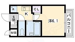 プレサンス京都四条烏丸 2階1Kの間取り