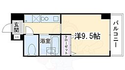 響の館 2階1Kの間取り