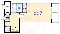 京都市営烏丸線 烏丸御池駅 徒歩6分の賃貸マンション 2階1Kの間取り