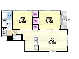 Kalan新町三条 2LDKの間取図画像
