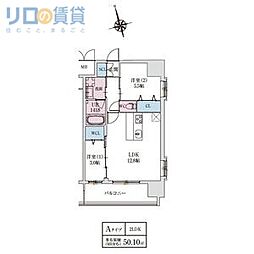 スプランディッドライズ新大阪ノース 7階2LDKの間取り