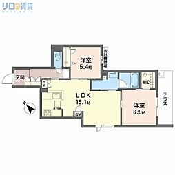 オルキデア クオーレ 3階2LDKの間取り