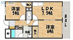 久光マンション 2階2LDKの間取り