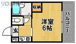 ネオセレス参番館 1階1Kの間取り