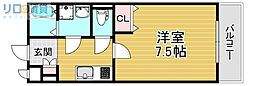リヴィアス北大阪BREZZA 3階1Kの間取り