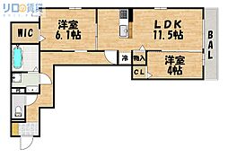 D-Room上新庄 3階2LDKの間取り