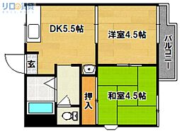 セントラルハイツ豊里 2階2DKの間取り