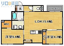 大阪市東淀川区豊里2丁目アパート 2LDKの間取図画像
