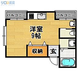 ツインハイツB棟 ワンルームの間取図画像
