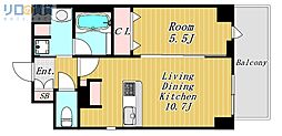 ハピネスガーデン新大阪 1LDKの間取図画像