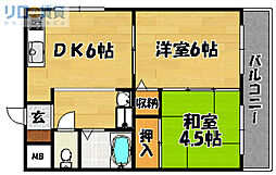 レジデンス上新庄 2DKの間取図画像