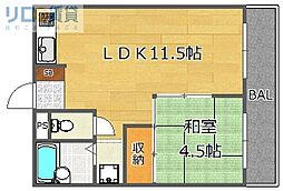 エクセレント上新サンウイング 1LDKの間取図画像