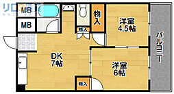 コーポくにじま 2DKの間取図画像