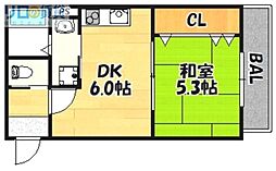 震雲マンション 1DKの間取図画像