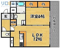 キャニスコート上新庄 1LDKの間取図画像