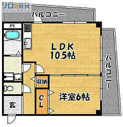 キャニスコート上新庄 1LDKの間取図画像