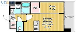 Luxe新大阪VI 1LDKの間取図画像
