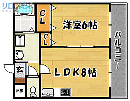 パレス東洋小松館 1LDKの間取図画像