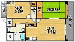 エスパシオ上新庄 2LDKの間取図画像