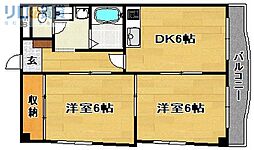 イーストハイム21 2DKの間取図画像