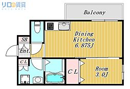 ルビアス柴島 1DKの間取図画像