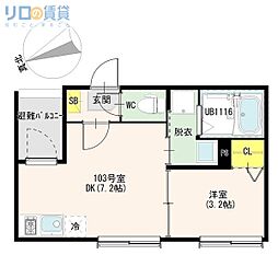 ライトサイド 1DKの間取図画像