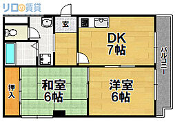 野本ビル 2DKの間取図画像
