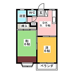 シャトル鹿島 2階2DKの間取り