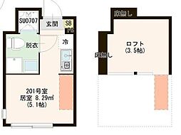 ハーモニーテラス仲宿V 2階ワンルームの間取り
