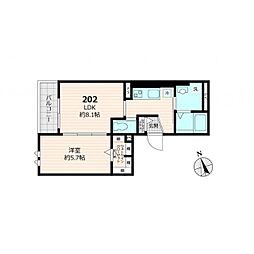 シュシュ常盤台 2階1LDKの間取り