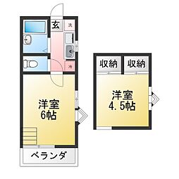 リバーティハウス 1Kの間取図画像