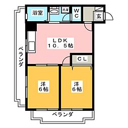 第2若木コーポ 2LDKの間取図画像