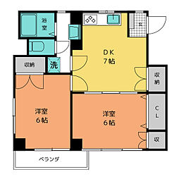 シャトレーヌ常盤台 2DKの間取図画像