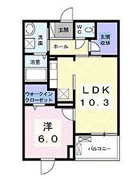 プラシード 1階2LDKの間取り
