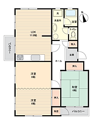 竹山団地3208号棟 3LDKの間取図画像