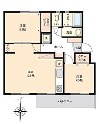 竹山団地4325号棟 2LDKの間取図画像