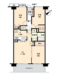 プランヴェール入間武蔵野 3LDKの間取図画像