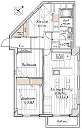 西八王子ハイツB棟 2SLDKの間取図画像